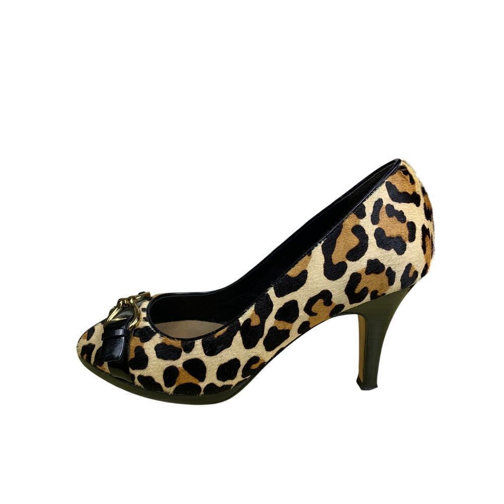 Cole Haan Nike Air Leopard Print Calf Hair Peep-Toe Heels Size 8B